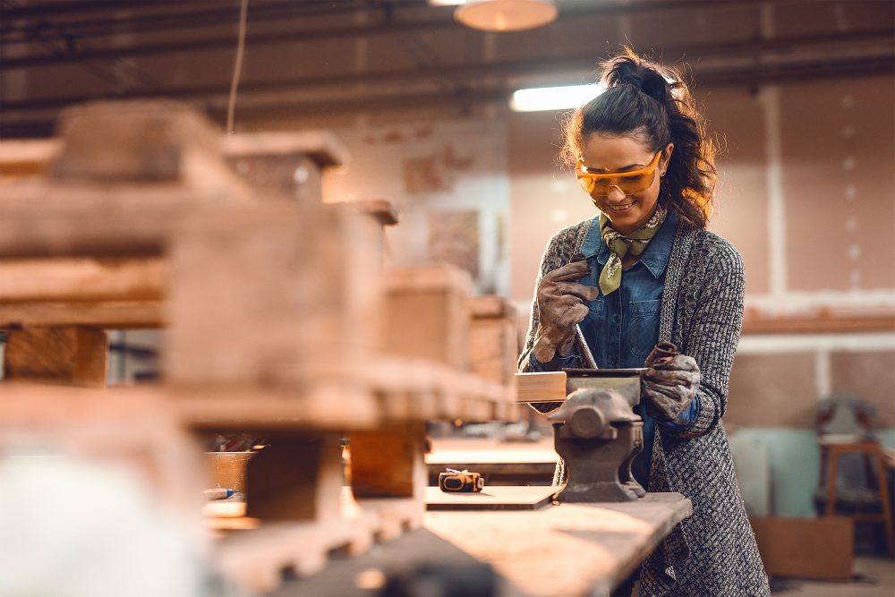 Woman in carpentry workshop